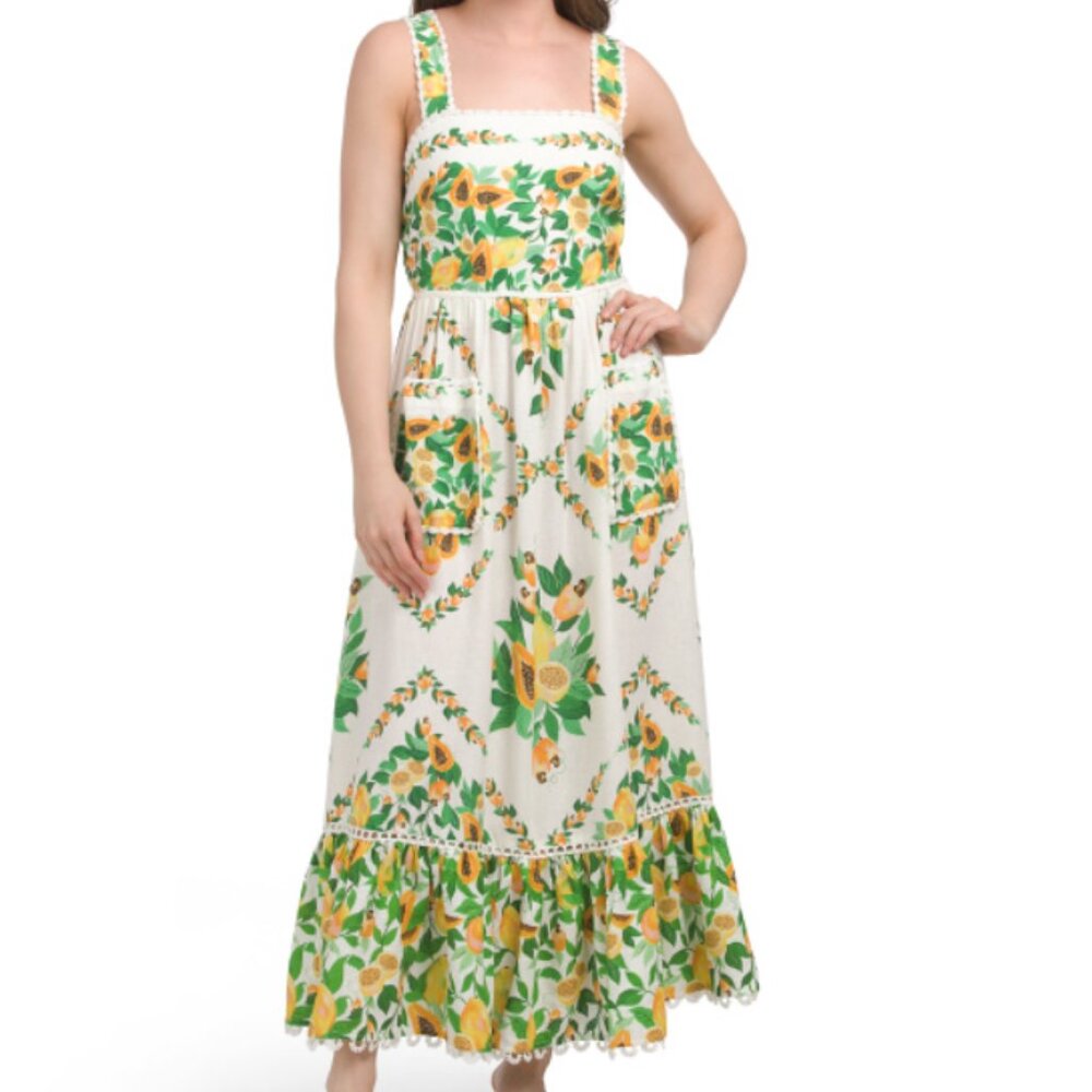 Farm Rio Linen Blend Maxi Dress NWT